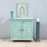 Indian Style Carved Solid Wood Cabinet Buffet Turquoise
